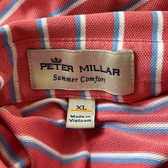 Peter Millar Men's XL Striped Shirt Blue White and Peach Embroidered Golf Logo - Picture 6 of 10